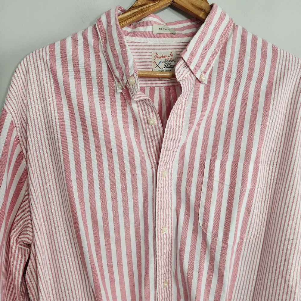 J. Crew The Broken-In Oxford Organic Cotton Striped Shirt Size XL preppy Summer
